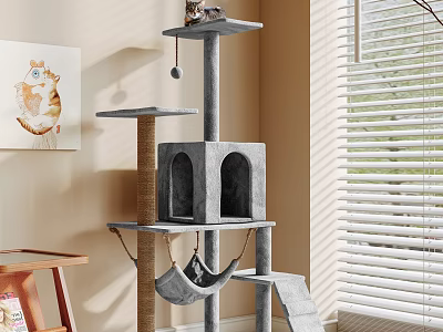 Multi Level Cat Tree With Scratching Post Cat Cabin Hanging Toy And Resting Perch 3d model