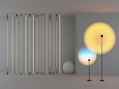 Modern Decorative Lights with Strip and Floor Lamps Featuring Circular Glowing and Gradient Color Effects 3d model