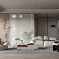 Modern Living Room Sofa Coffee Table Combination Lazy Sofa Leisure Chair Floor Lamp Screen Partition Green Plant Potted Plant 3d model