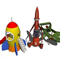 Playful Colorful Toy Rockets and Airplane with Ladder and Number Details