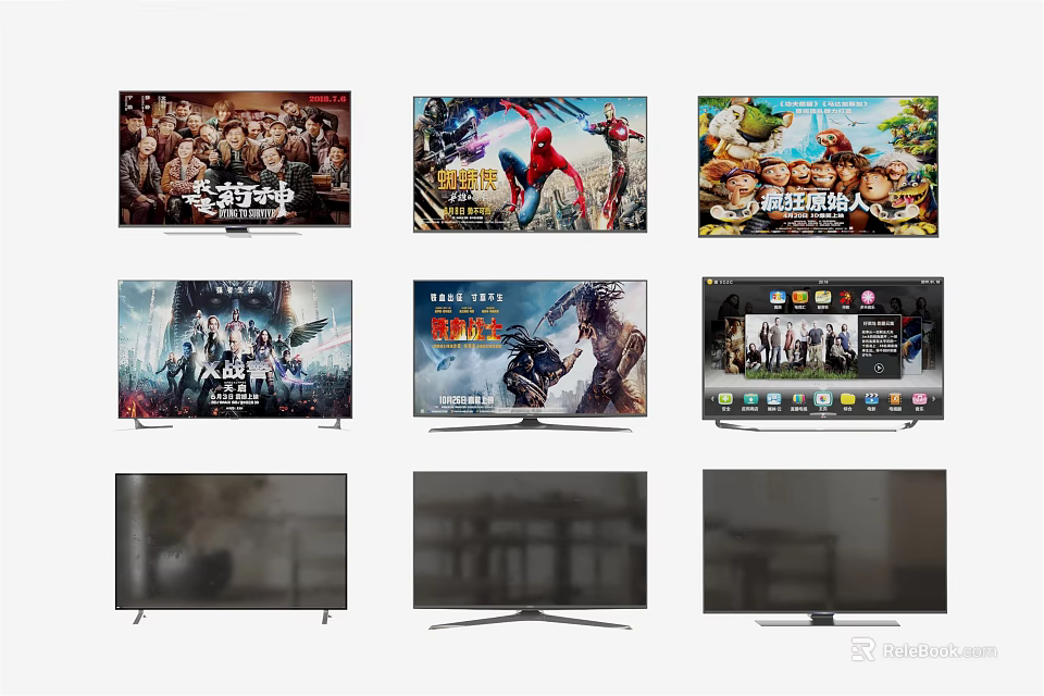 Modern TVs with Various Entertainment Content and Diverse Screen Designs 3d model 