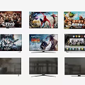 Modern TVs with Various Entertainment Content and Diverse Screen Designs 3d model