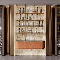 Luxurious Modern Wine Cabinet With Marble Backdrop And Glass Display Shelves