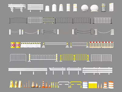 Road Infrastructure Elements Including Guardrails Traffic Cones Barriers Bollards Chain Barriers And Crash Barrels 3d model