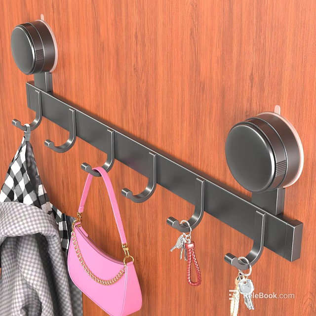 Metal Hook Rack with Multiple Hooks for Hanging Handbag Keys and Clothes on Wooden Wall 3d model 