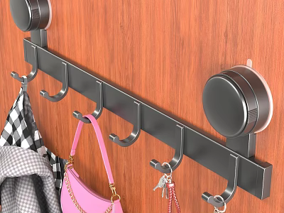 Metal Hook Rack with Multiple Hooks for Hanging Handbag Keys and Clothes on Wooden Wall 3d model