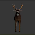 Realistic Brown Deer Sculpture With Orange Antlers Standing On Gray Background