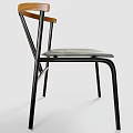 Contemporary Single Chair With Wooden Backrest Black Metal Legs And Gray Seat Cushion