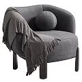 Modern Beige Single Sofa With Gray Blanket Round Cushion And Dark Legs