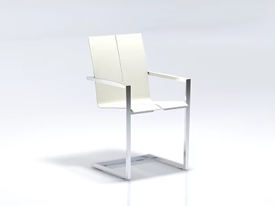 Modern Single Chair With White Padded Seat And Metal Armrest Frame 3d model