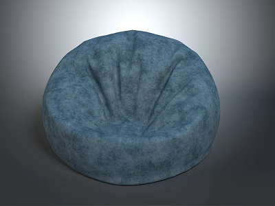 Blue Round Fabric Bean Bag Chair With Pleated Design For Comfortable Seating 3d model