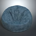 Blue Round Fabric Bean Bag Chair With Pleated Design For Comfortable Seating