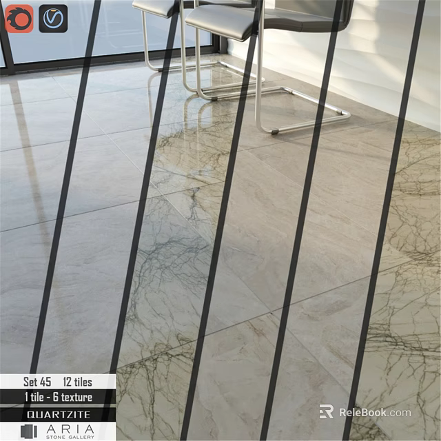 Sal 45 12 Tiles With Marble Pattern And Glossy Floor Surface 3d model 