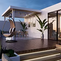 Modern Rooftop Garden Terrace With Wooden Deck Outdoor Furniture Green Plants And Relaxation Area
