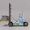 Blue Forklift With Tall Lifting Forks Yellow Black Warning Stripes Operator Cab And Large Wheels