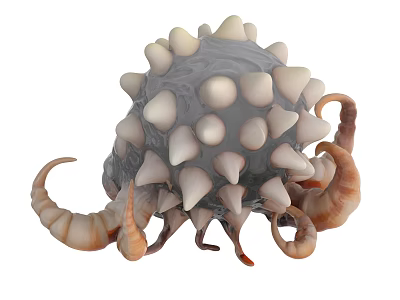 Detailed 3D Rendered Microorganism Structure With White Protrusions And Brown Appendages 3d model