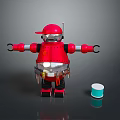 Red Hat Robot Character With Silver Body Arm Clamps Tool Belt And Small Bucket
