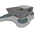 Gray Geometric Architectural Model With White Platform And Wave Shaped Blue Areas 3d model