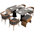 Modern Dining Table And Chair Set With Wooden Frame Upholstered Seats And Marble Top