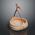 Handwoven Wicker Basket with Natural Wooden Handle for Home Decor and Storage
