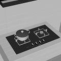 Modern Kitchen Gas Cooktop With Pot Lid And Control Knobs On White Tiled Surface 3d model