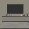 Modern White TV Stand with Large Screen TV Decorative Items Clock Books and Light Walls