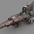 Sci Fi Spaceship 3D Model With Rusty Red Metallic Texture Engines And Antennas 3d model