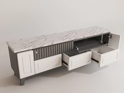 Modern TV Stand With Marble Top Drawers And Cabinet Doors 3d model