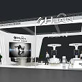 HUAN Modern Exhibition Booth With White Structure Display Screens Reception Desk And Seating
