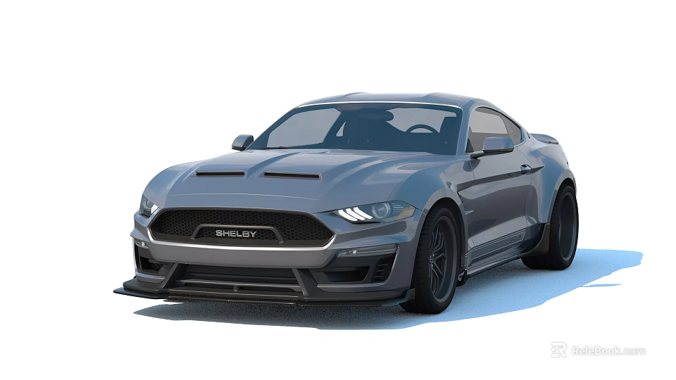 Gray Sports Muscle Car With SPOILT Logo Front Grille And Black Alloy Wheels 3d model 