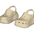 Beige Platform Clogs With Perforated Design And Adjustable Straps For Comfort