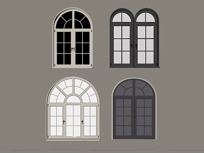 Various Arched And Double Arched Window Designs In White Dark Gray 3d model