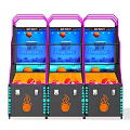 Basketball Shooting Game Machines Three Parallel Black Purple Blue Frames Orange Shooting Areas Flame Patterns