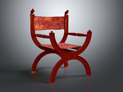 Accent Chair With Red Wooden Frame Curved Armrests And Textured Seat Backrest 3d model