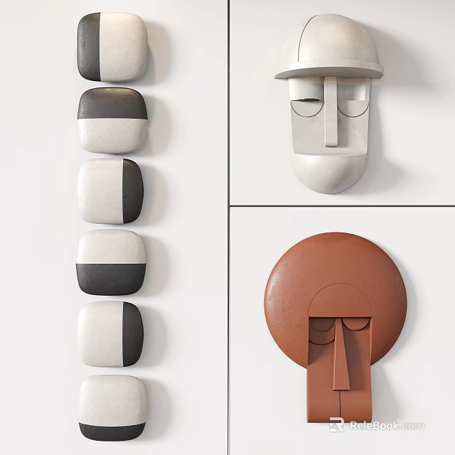 Modern Abstract Wall Decor With Black White Brown Shapes And Face Design 3d model