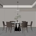 Elegant Modern Restaurant Interior With Round Dining Table Stylish Chairs And Pendant Light 3d model