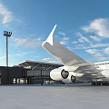 Modern Airport Waiting Area Featuring Glass Windows Yellow Seats And Airplane View