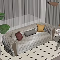 Cozy Living Room With Beige Sofa Colorful Cushions Green Plant And Floor Lamp