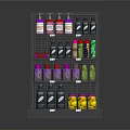 Metal Wire Display Shelf With Colorful Bottles Jars And Canned Goods