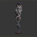 Fantasy Warrior Character With Intricate Silver Red Armor And Muscular Build