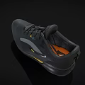 Black Sneakers With Yellow Accents Gray Panel Textured Upper And Cushioned Sole