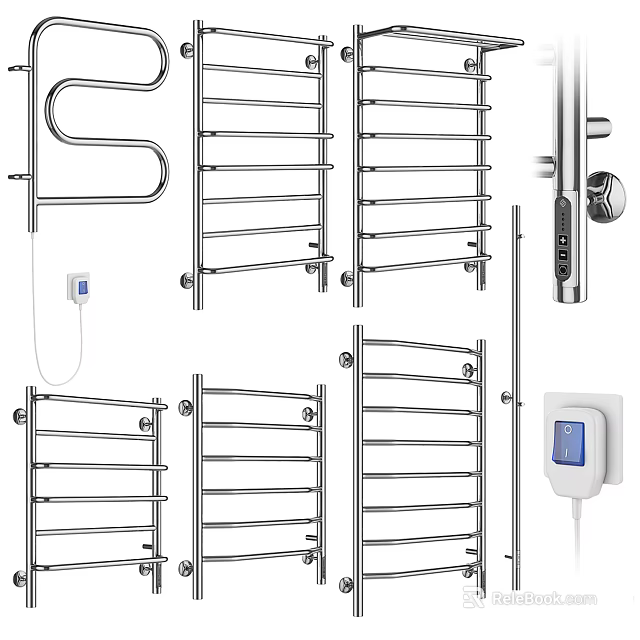 Stainless Steel Bathroom Cabinet Racks With Heated Towel Rails And Wall Mounted Design 3d model 