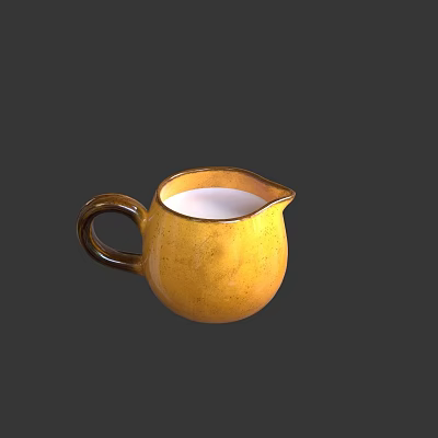 Round Yellow Ceramic Milk Pitcher With Handle Filled With Fresh Milk 3d model