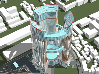 Modern Office Building With Curved Glass Facade In Urban City Center And Unique Architectural Structure 3d model