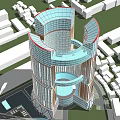 Modern Office Building With Curved Glass Facade In Urban City Center And Unique Architectural Structure