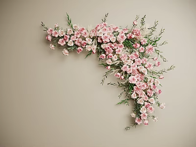 Pink Flowers And Green Foliage Hanging Wall Decor For Home Decoration 3d model
