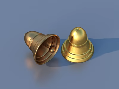 Golden Brass Decorative Bells With Open And Dome Top Shiny Finish For Home Use 3d model