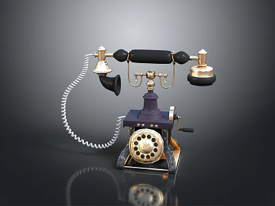 Vintage Electronic Telephone With Classic Rotary Dial Coiled Cord And Metal Components 3d model