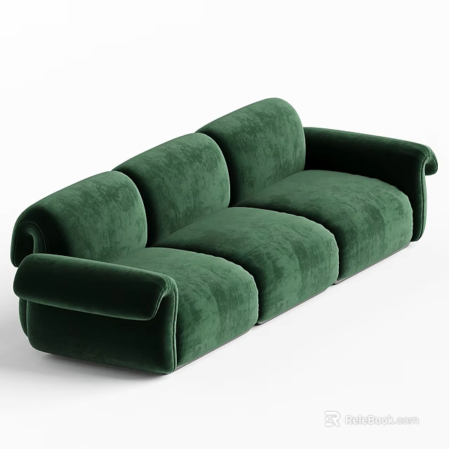 Multi Person Green Velvet Sofa With Modern Design And Comfortable Spacious Seats 3d model 