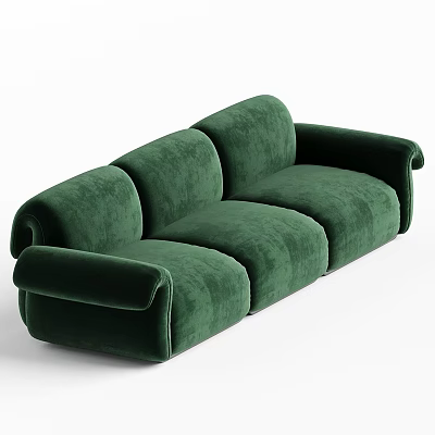 Multi Person Green Velvet Sofa With Modern Design And Comfortable Spacious Seats 3d model